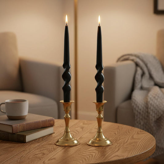 Black Spiral Taper Candles 10 Inch, 2pcs Twisted Candlesticks Dripless Unscented Long Dinner Candles for Wedding Easter Home Decor Romantic Table Setting Housewarming & Mother's Day