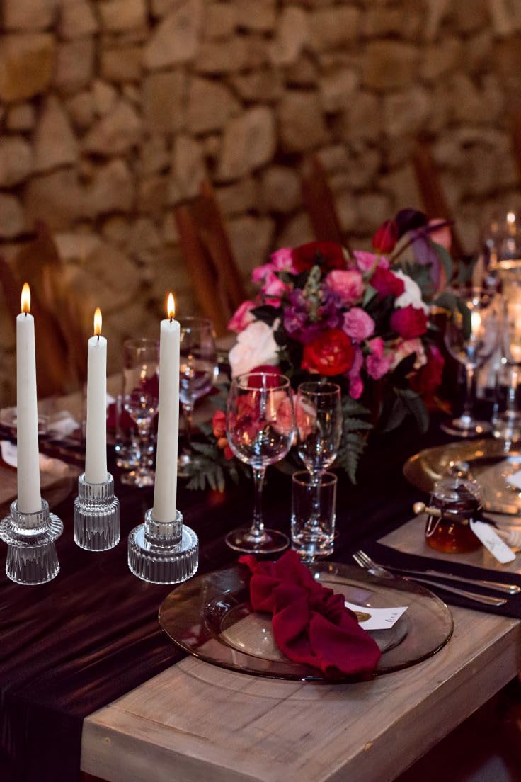 Vixdonos Glass Candlestick Holders Tealight Candle Holders for Table Centerpieces, Wedding Decor and Dinner Party (3 Pcs, Clear)