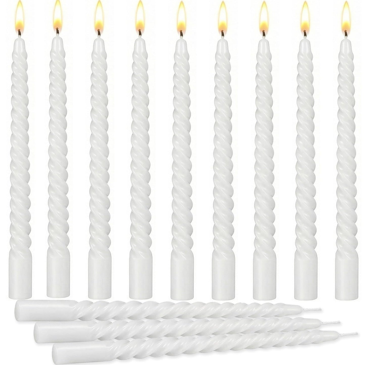 Bgtecho 12 Pack Spiral Taper Candles, 10 Inch White Tall Twisted Candlesticks, Dripless Unscented Thin Candle, Long Burning Smokeless Candles for Wedding Dinner Party Home Decor