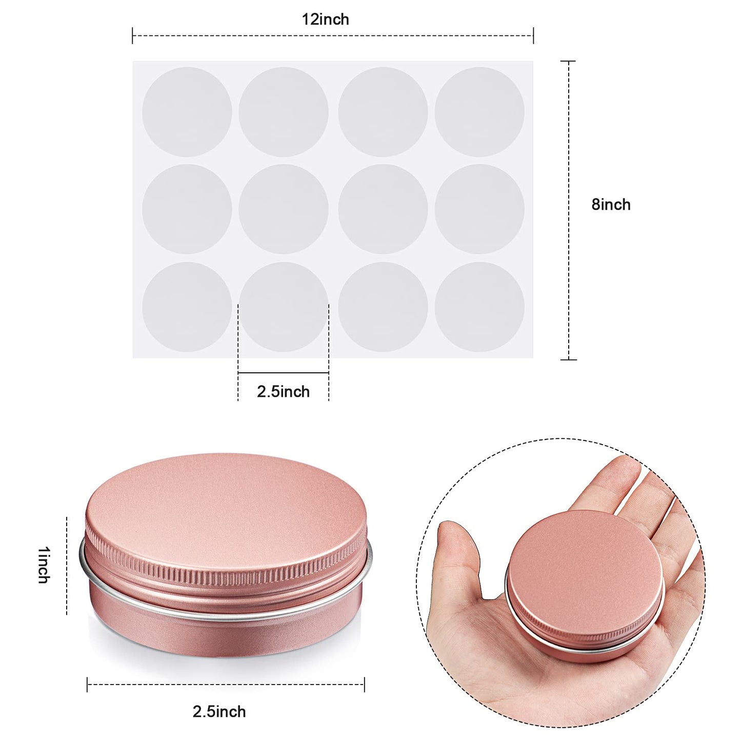 Patelai 2 oz Rose Gold Metal Round Tins Aluminum Tin Cans Salve Tins Containers with Screw Lid 10 Sheets Stickers for Salve Spice Candies Balms Candles, 36 Pack (Classic Style)