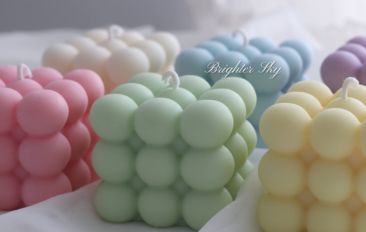 Brighter Sky Bubble Candle, Natural Premium Soy Wax, Beige, French Vanilla, Aesthetics, Gift for Her, Home Decoration