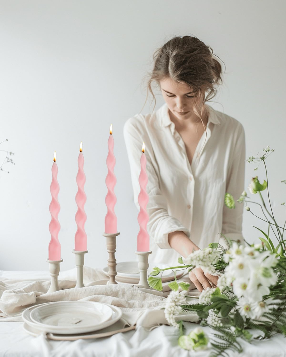 LPUSA 9.8" Pink Tall Taper Candle Sticks Dripless Taper Candle Handmade from Vegan Soy Wax for Holiday Wedding Party Home Dinner Decoration Party and Any Occasion,Set of 4(Pink)
