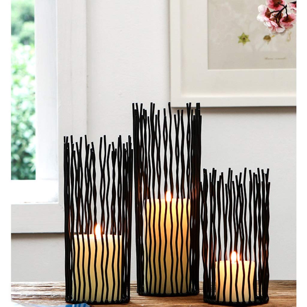 JOEUQK Wrought Iron Candle Holder Wedding Decor Hollow Ornaments Wavy Lines Black Candle Holder Candlelight Dinner Props Candle Accessory, 10 x 30cm