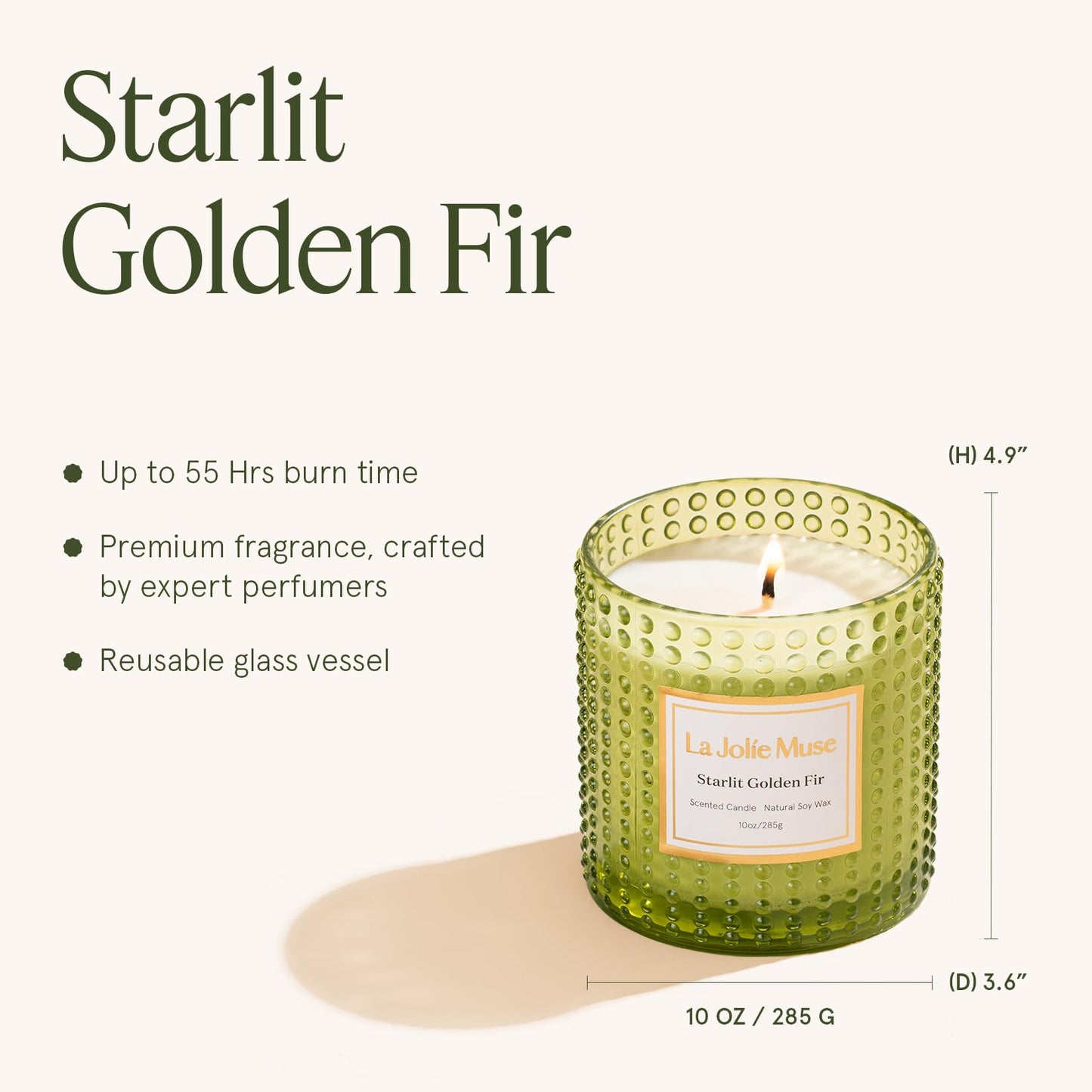 LA JOLIE MUSE Starlit Fir Pine Scented Candle for Home | Balsam & Cedarwood | Christmas Winter Holiday | Non Toxic Natural Soy | Green Jar Candle | Luxury Gifts for Women & Men | 55 Hrs