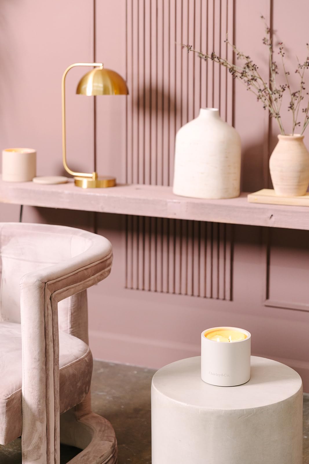 Charley&Co. Neutral Minimalistic Cement Candle Holders - Designed to fit a Standard 14.5oz 3-Wick Candle or Smaller (1, Light Grey)