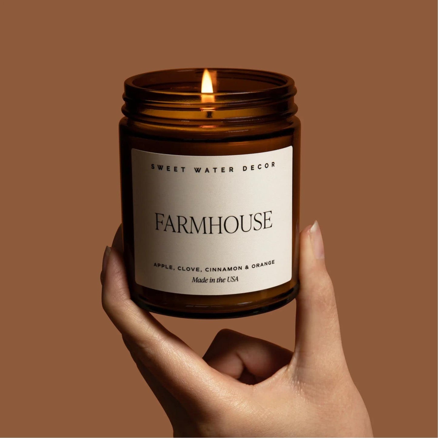 Sweet Water Decor Farmhouse Soy Candle - Apple, Orange, Pumpkin and Clove Scented Fall Candles for Home - 9oz Amber Jar + Black Lid, 40+ Hour Burn Time, Made in the USA