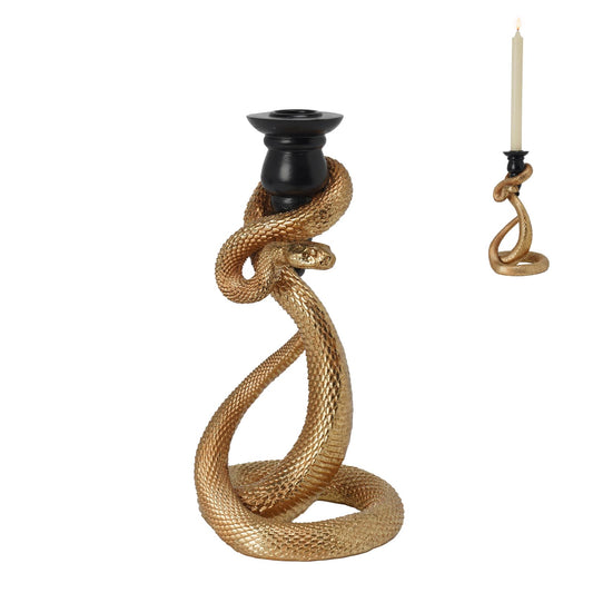 Guichifun Candle Stick Holder Table Decor - Resin Gold Snake Decor with Black Candle Cup Vintage Animal Figurine Centerpiece for Living Room Halloween Decoration 4.5 x 4.6 x 9 Inch