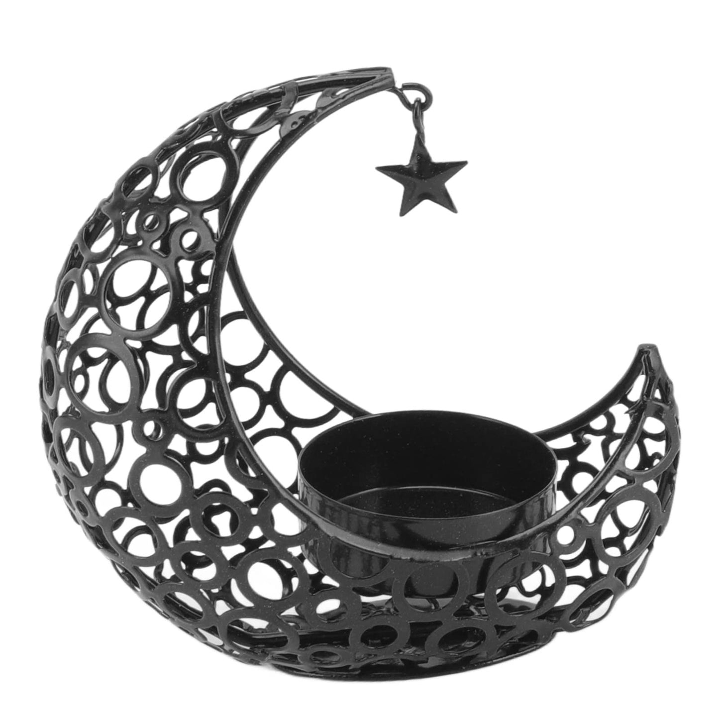 BSTiltion Moon Candlestick Holder Iron Hollowed Candle Holder with Elegant Design for Home Decor Wedding Christmas Decoration (Black)