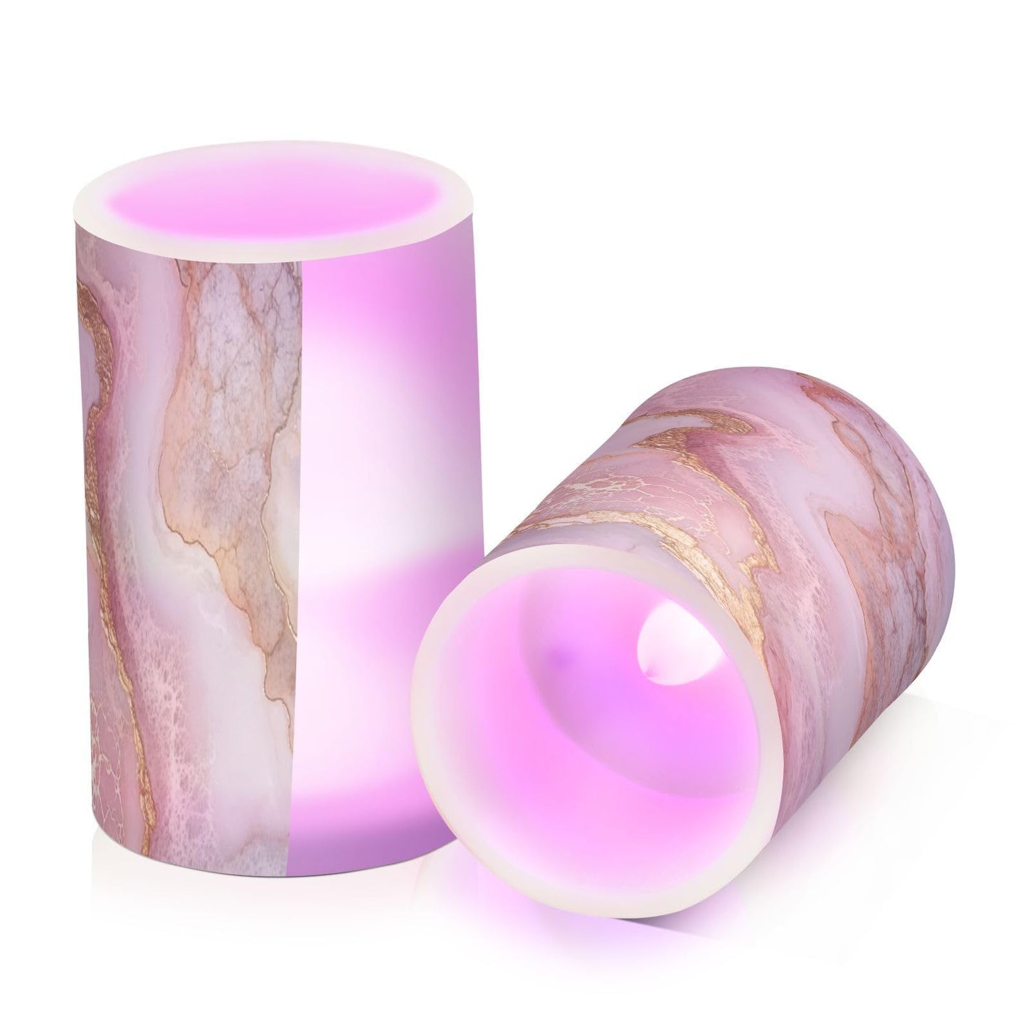 Zathe Flameless Pillar Candles Batteries Led Candles for Home Decor Marble Blush White