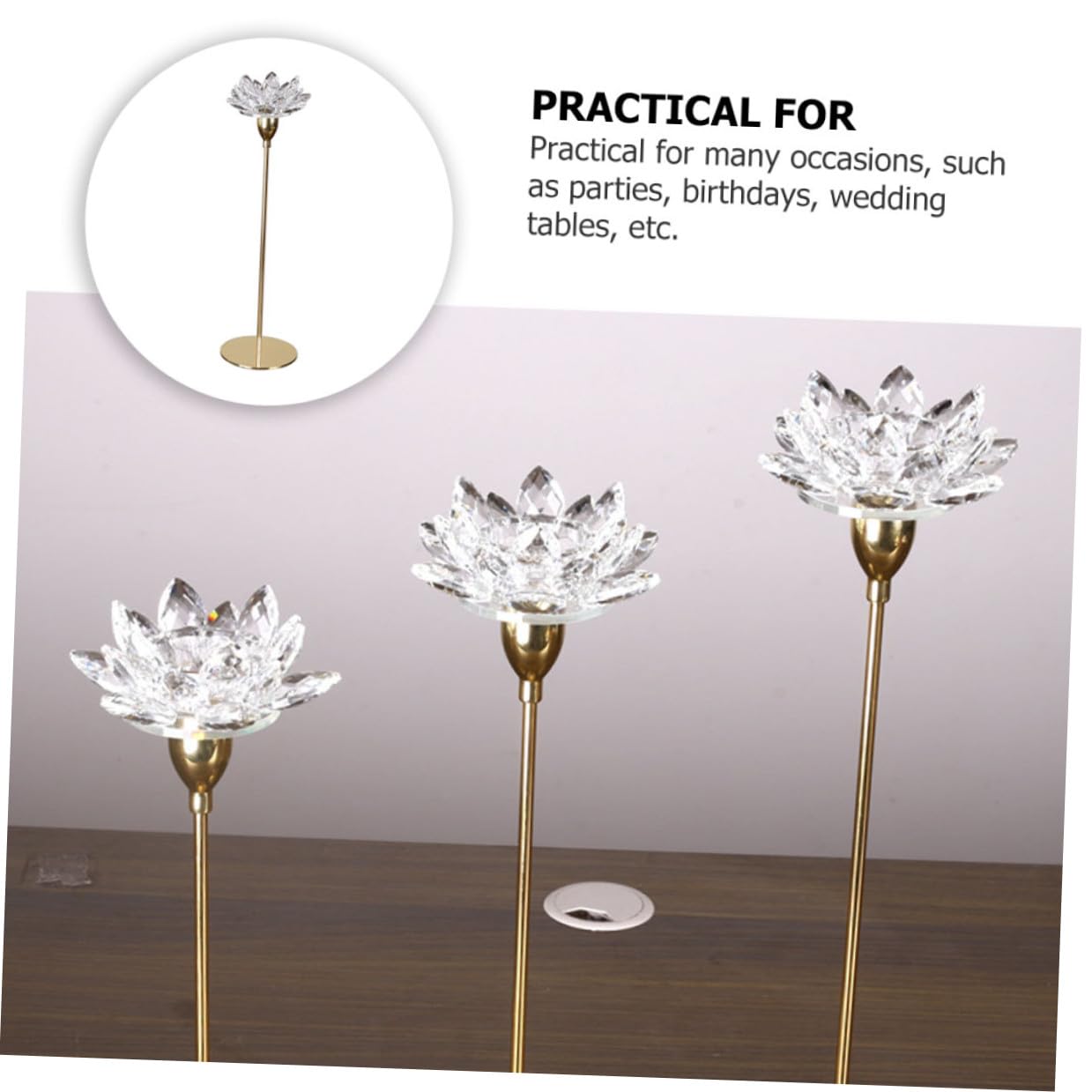 VOSAREA Crystal Lotus Candleholder Metal Candlestick Ornament Small Gold Decorative Candle Stick Holder for Wedding Table Centerpiece Home Décor