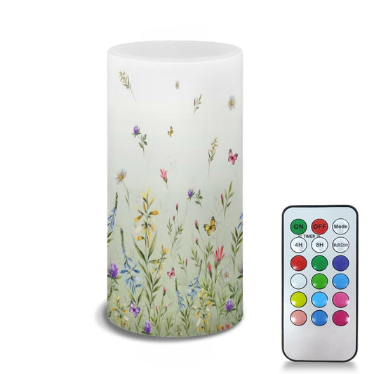 NETILGEN Flameless Candle with 18 Key Remote 4/8 Hours Timing Color Changing, Flickering Wick Realistic Votive Electric Candle for Patio Desktop Home Ornaments, Floral Green