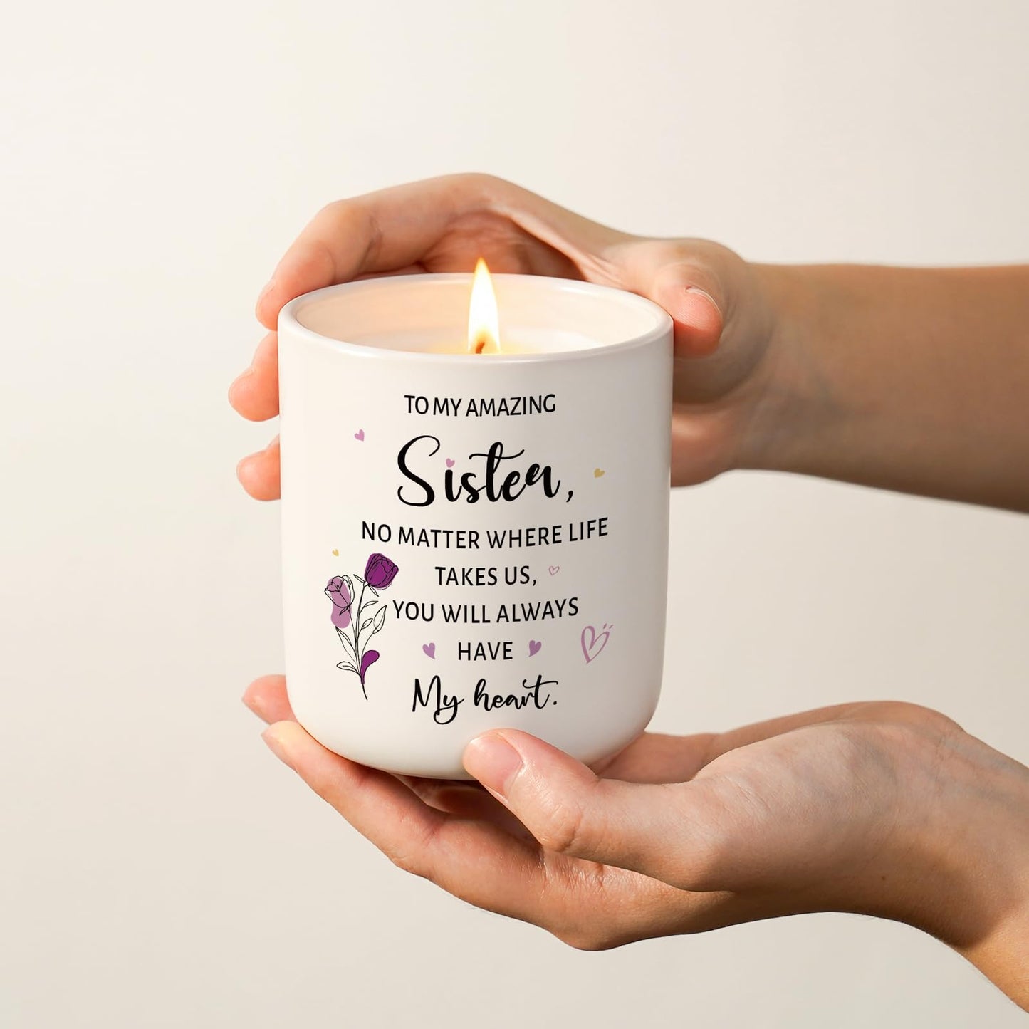 Sister Gifts from Sister or Brother, Unique Birthday Gifts for Sisters, 7oz Lavender Scented Candle in Ceramic Jar, Thank You Soul Sisters Gift for Women