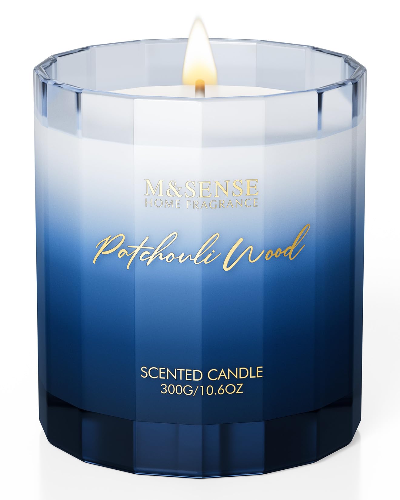 M&SENSE Sandalwood Patchouli Scented Candle - 10.6oz Natural Soy Wax 60-Hour Long Lasting Burn Time Non Toxic Strong Woody Scented Candle for Men Women