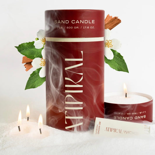 Atipikal Sand Candle 18oz - Saldalwood Jasmine Scented Pearled Candle with 30 Wicks up to 120 Hours Burning time, Luxury Long Lasting Pearled Candle Making kit with Wick