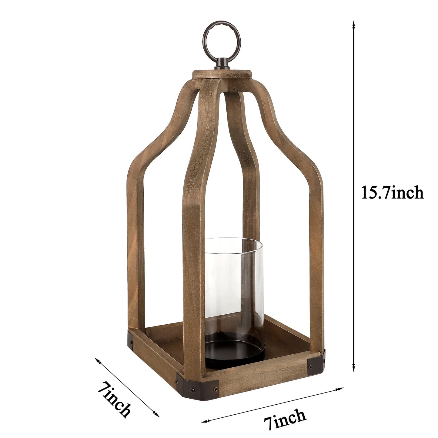 Rustic Wood Lantern Candle Holder for Farmhouse Decor - Indoor and Outdoor Table Centerpiece with Glass Hurricane, 15.7" High
