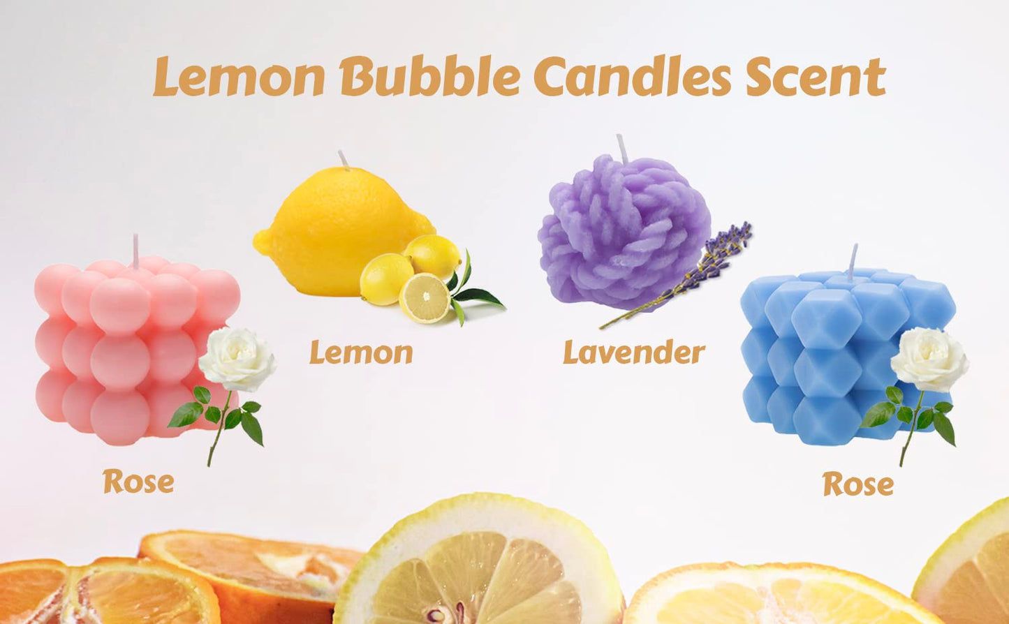 Bubble Candle, 4pcs Cube Soy Wax Bubble Candles Scented Aesthetic Bubble Candle Set for Home Bedroom Decor Birthday Mothers Day Gifts for Mom (Lemon Pack)