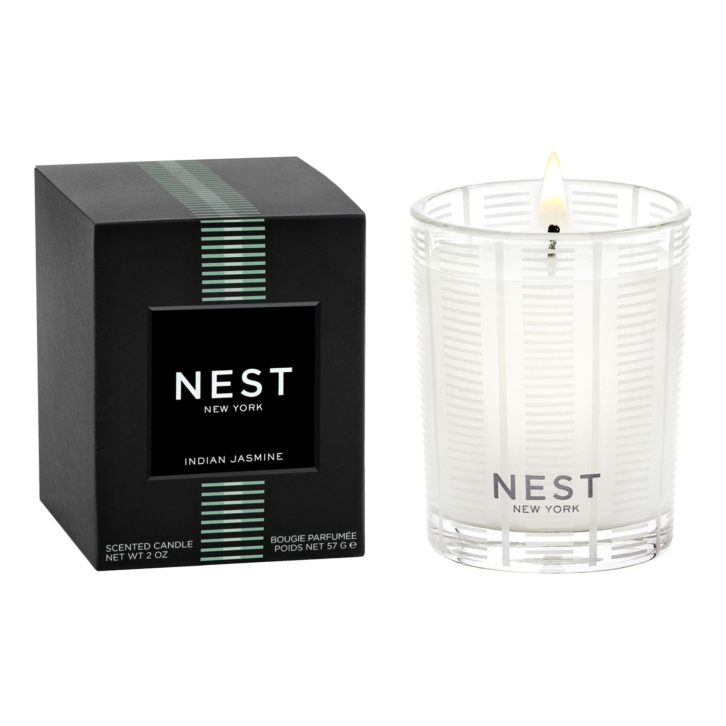 NEST New York Scented Votive Candle, Indian Jasmine - 2 oz - Up to 28-Hour Burn Time - Reusable Glass Vessel