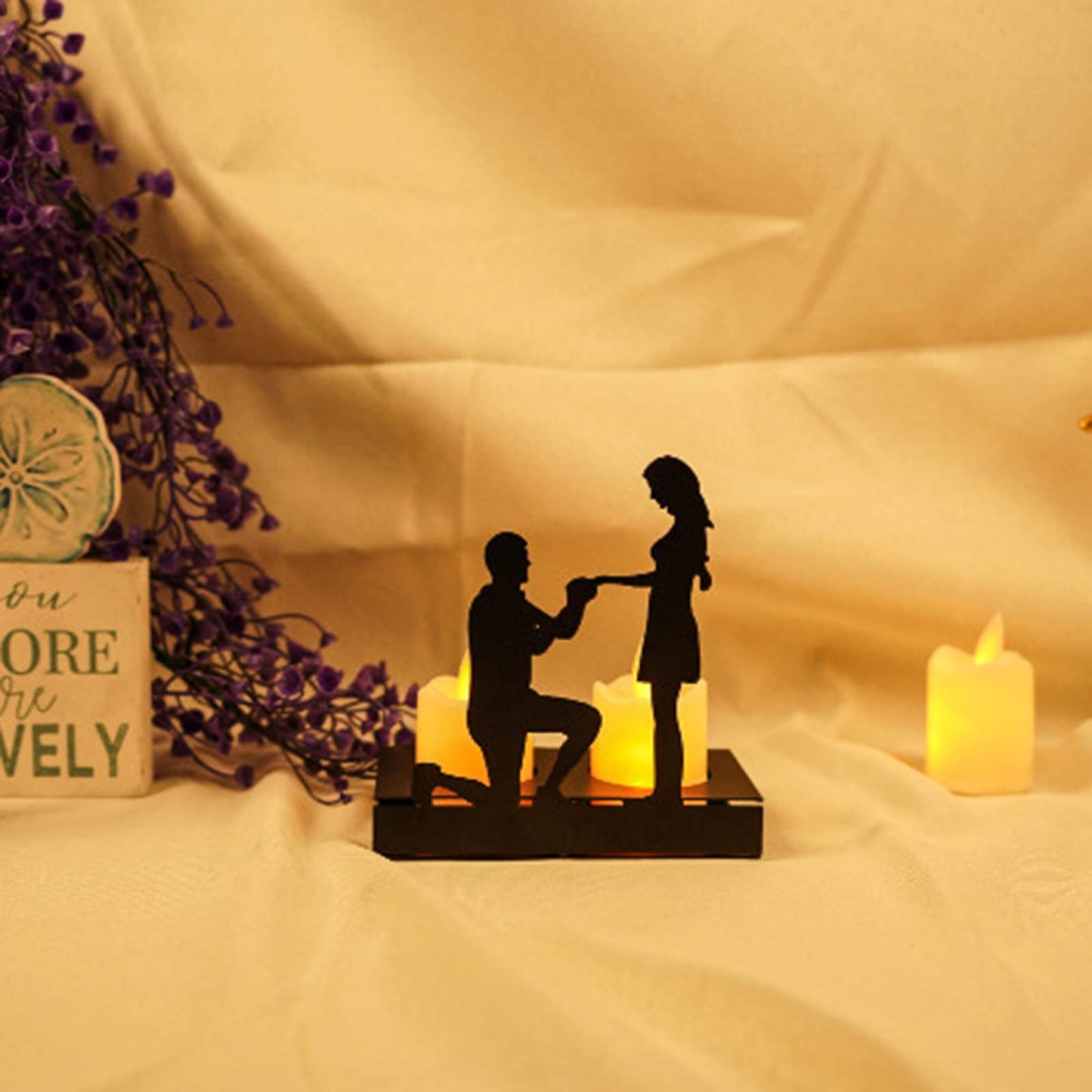 Handcrafted Iron Sculpture Candlestick Ornament, Romantic Couple Statue For Anniversaries, Decorative Modern Sculptures, Wedding Decoration Anniversary Ornament Figurine for Couples Valentine (D)