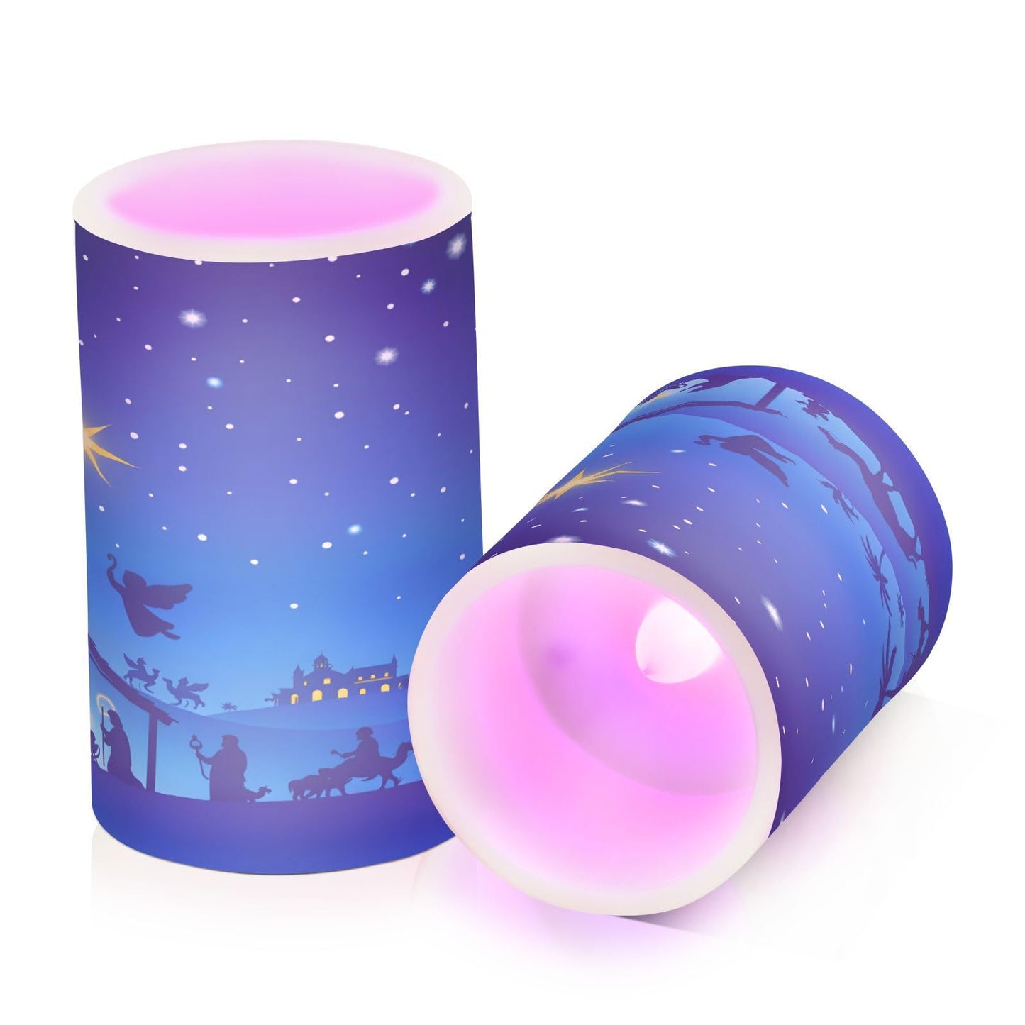ALAZA Christmas Blue Nativity Scene Flickering Flameless Candles Battery Operated with Remote Timer,Tea Light Candles LED Pillar Votive Candles Set of 2 for Outdoor Indoor Decorations