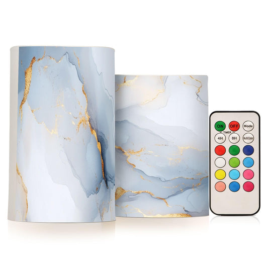 Zathe Flameless Flickering Candles Batteries Flameless Candles Set for Home Decor Marble White White