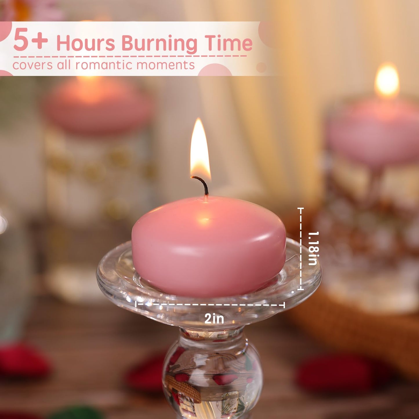 GINITIRI 36 Pack Light Pink Floating Candles,2 inch Unscented Dripless Floating Candle for Centerpieces,5-6H Burning 2" Water Candles Bulk for Cylinder Vases,Weddings,Christmas Party,Romantic Night