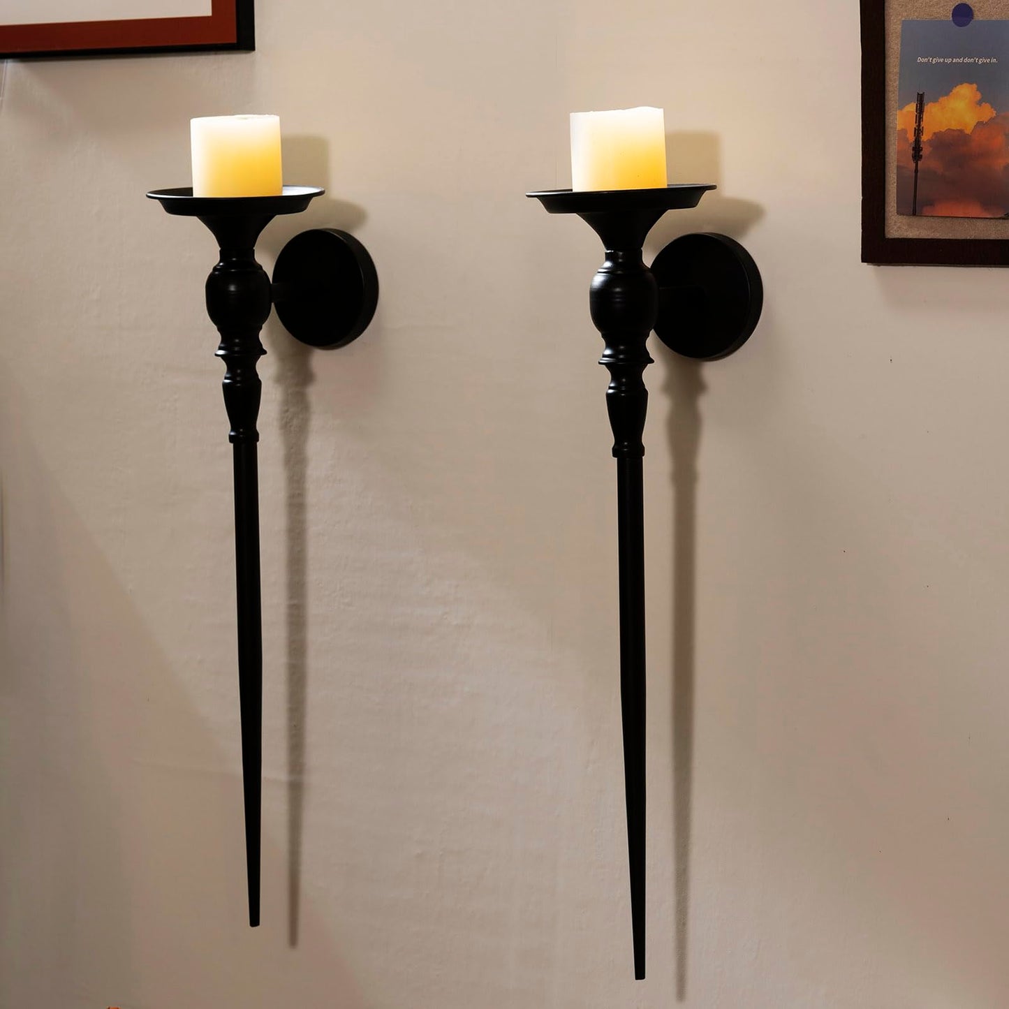 Wall Sconce Candle Holder Set of 2, Large Black Scepter Design Metal Wall Candle Holder, Home Wall Decoration for Living Room, Bathroom, Dining Room