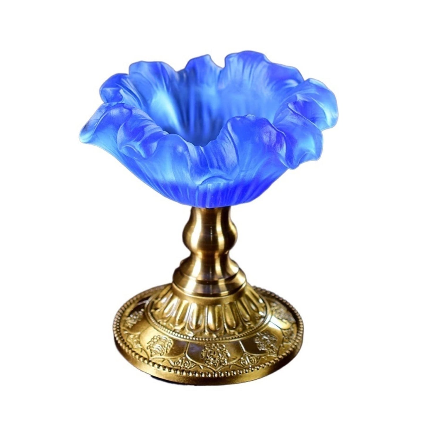 YUHUAWF Candle Holderss Creative Flower Shaped Candlestick Retro Glazed Candle Holder Desk Decoration Copper Base Decorative Candlestick(Blue)