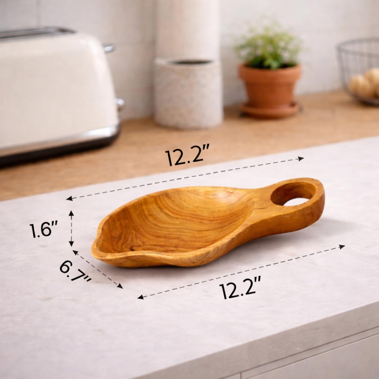 JOLLYMER Solid Teak Wood Decorative Candle Tray – 12.2" Handmade Wood Tray with Handle, Rustic Farmhouse Coffee Table Decor for Home Styling
