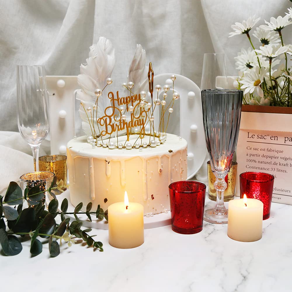 BTGLLAS 24pcs Red Glass Tea Light Holders - Votive Candle Holders Bulk for Weddings Events - Glass Votives for Wedding Centerpieces, Christmas, Thanksgiving - Candle Accessories Decor (24, Red)