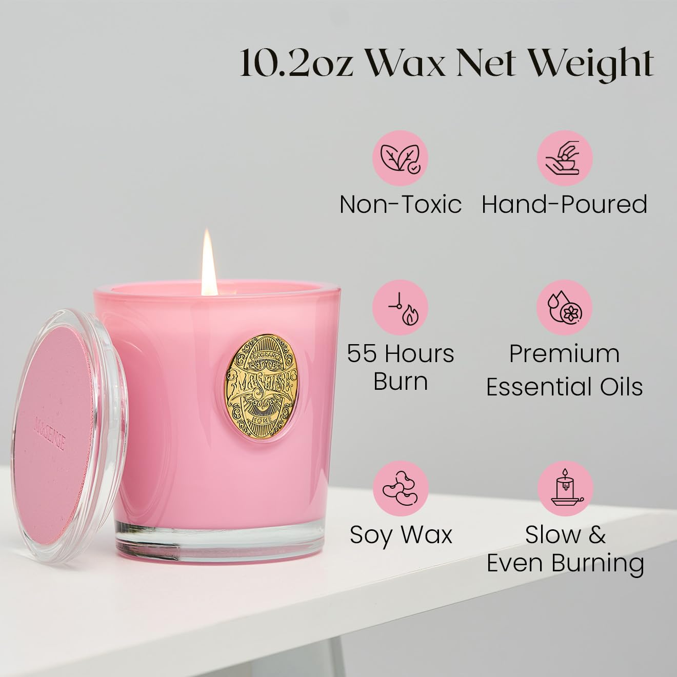 M&SENSE Peony Blush Scented Candle | 9.2 oz Soy Wax Pink Candle, Non-Toxic Aromatherapy Candle for Stress Relief & Home Spa