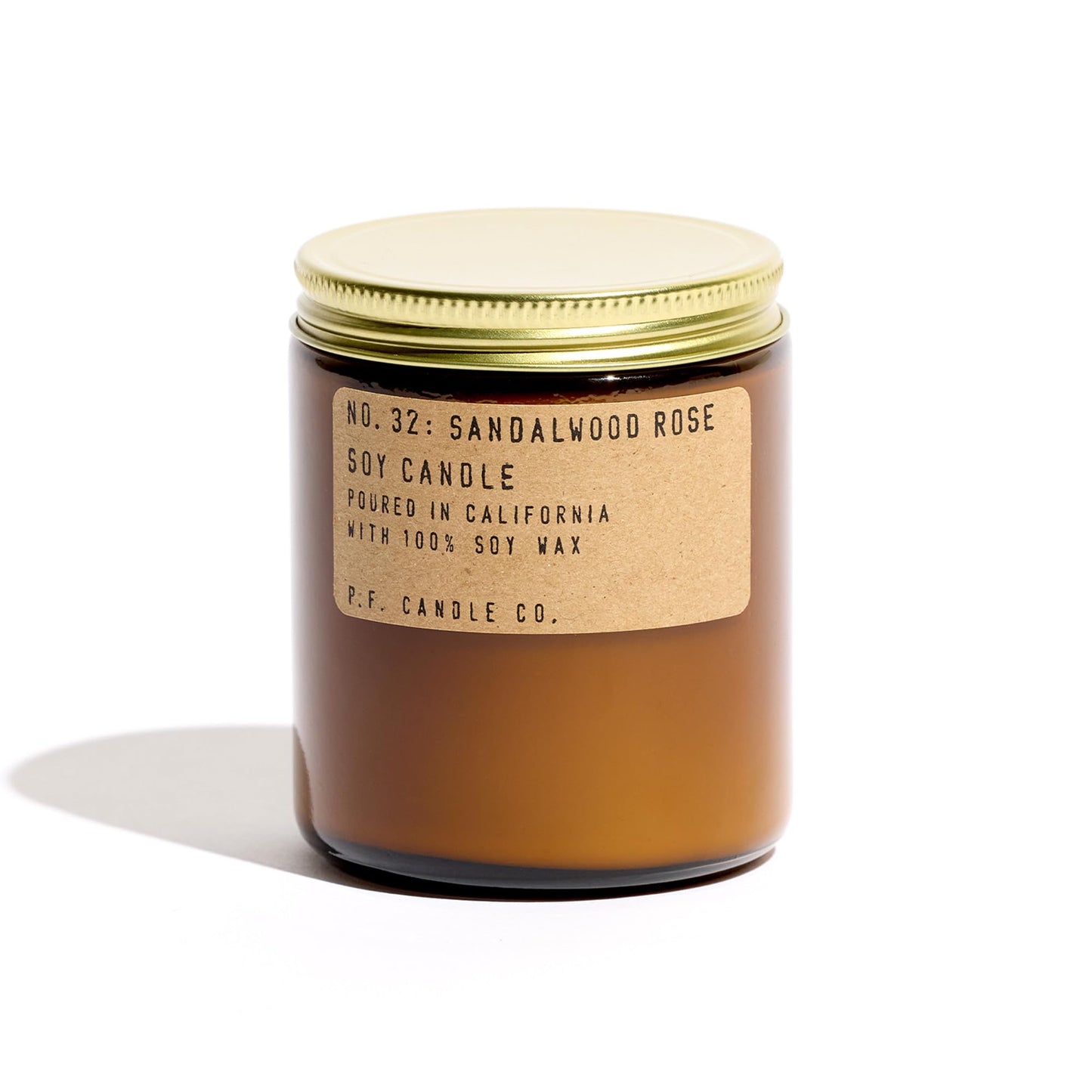 P.F. Candle Co. Sandalwood Rose Classic Standard Scented Soy Wax Candle (7.2 oz) 40-50 Hour Burn Time, Amber Glass Jar, Made in The U.S.A.