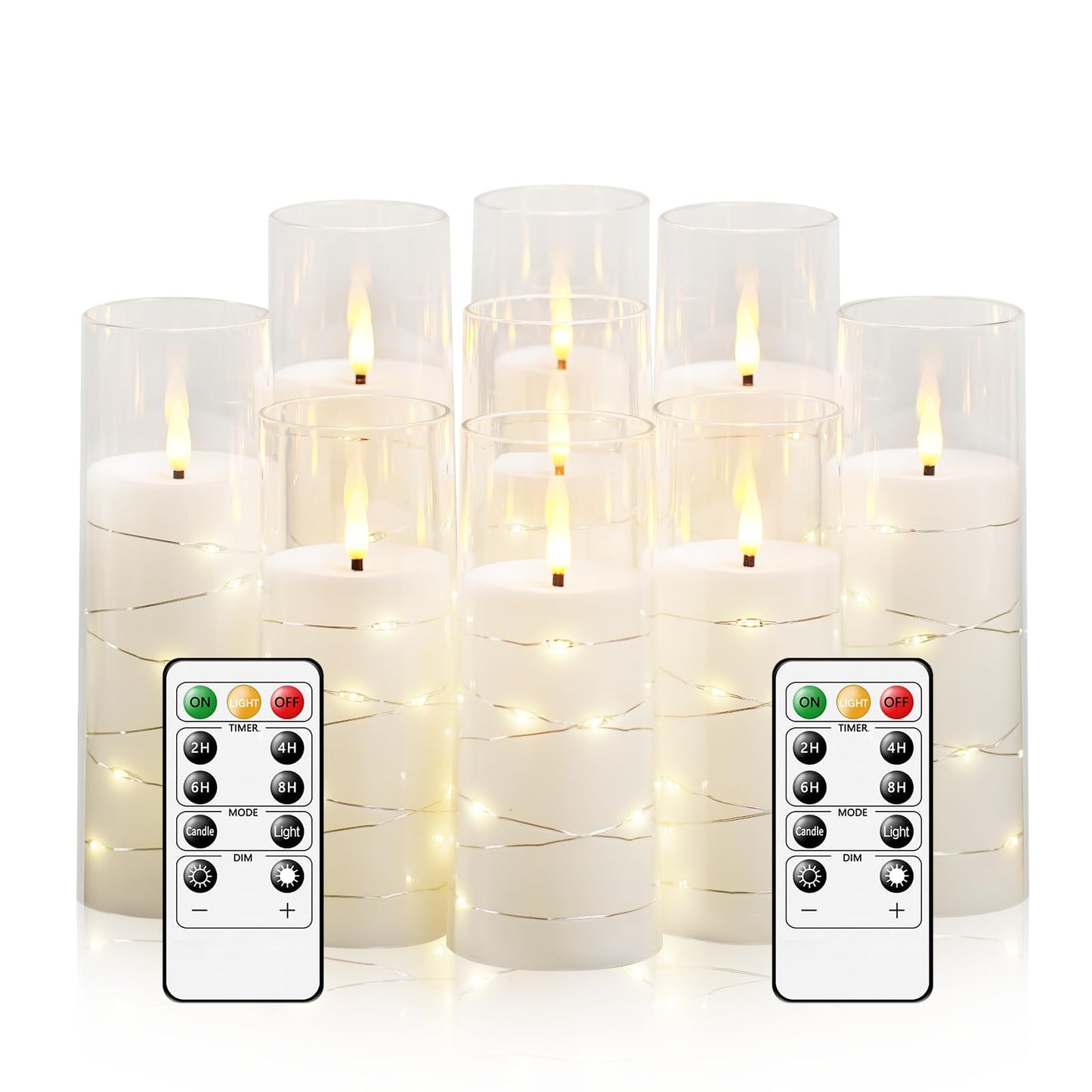 kakoya Flameless LED Candles with Timer 9 Pc Flickering Flameless Candles for Romantic Ambiance and Home Decoration Stable Acrylic Shell,with Embedded Star String，Battery Operated Candles（White）