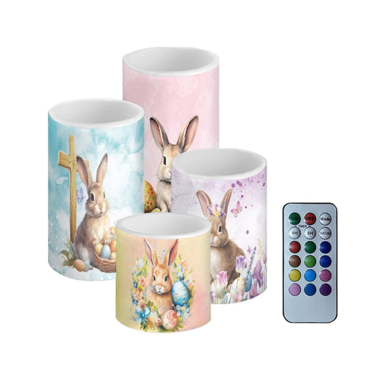 NETILGEN Flameless Light Candles Home Ornaments Battery Operated Candles with Color Changing Timer Remote Control Fake Pillar Candles Tealights Easter Home Decoration, Easter Bunny Colorful