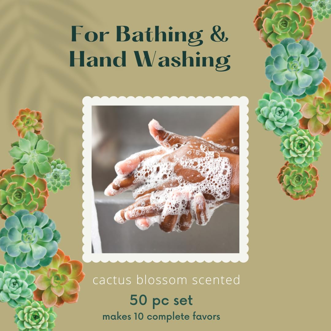 DIY Succulent Shaped Soap Favor Kit – 20 Green Cactus Blossom Scented Soaps with 10 Thank You Stickers, 10 Clear Cello Bags, and White Ribbons – Perfect for Baby Showers, Bridal Showers, Wedding