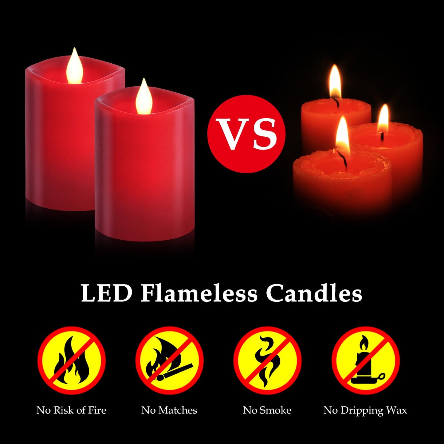 Woocodowe 3" x 4" Red Flameless Candles - LED Pillar with Remote, Timer, Flickering, 600+ Hour Battery Life, Ideal for Christmas, Halloween, and Indoor Decor (Red, 3"*4"-2pcs)
