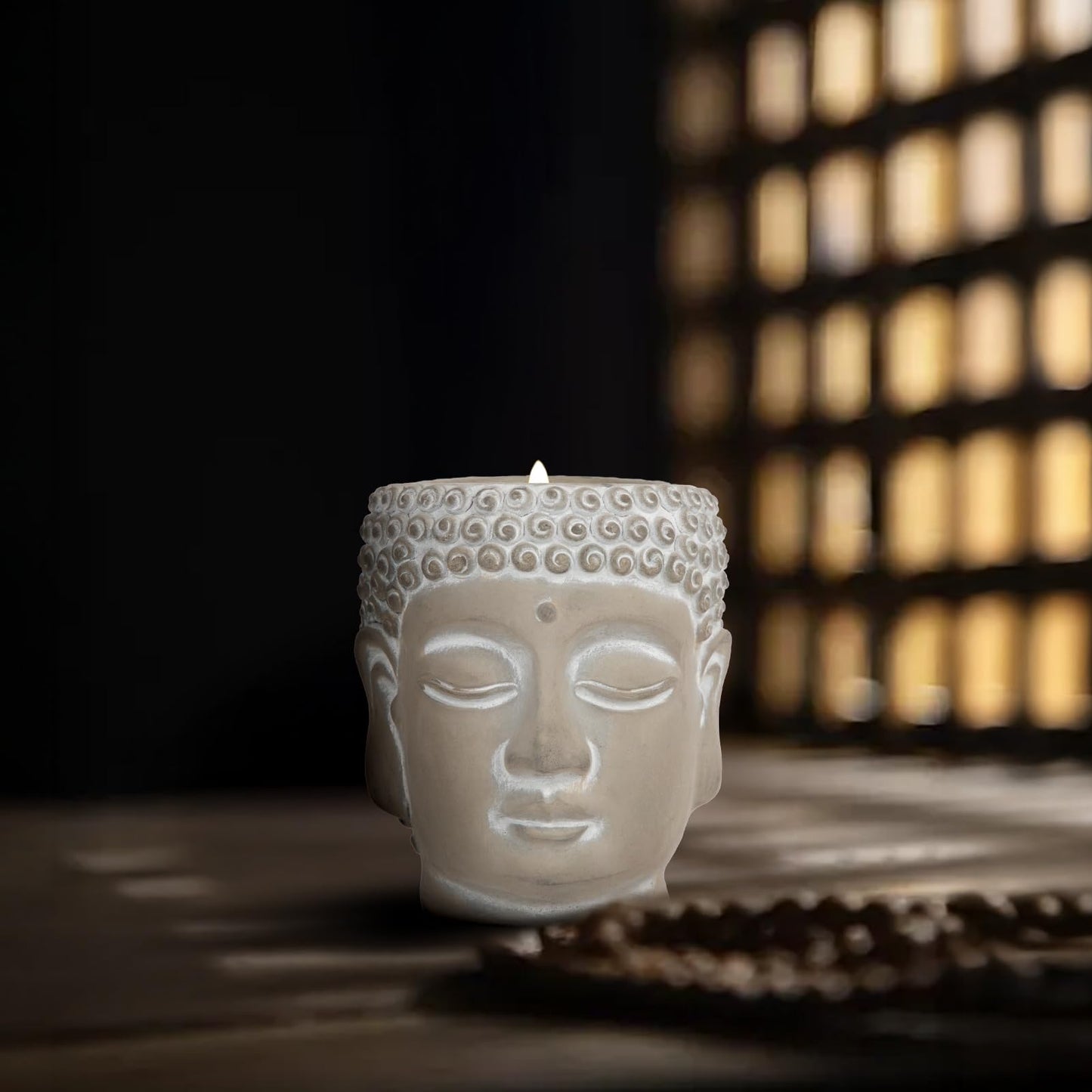 Feng Shui Meditation Buddha Candle 8oz - Wood Wick Soy Wax with Crackling Sound, Smoky Oud Scent for Positive Energy, Yoga Home Decor Spa Gift (49-Hour Burn)