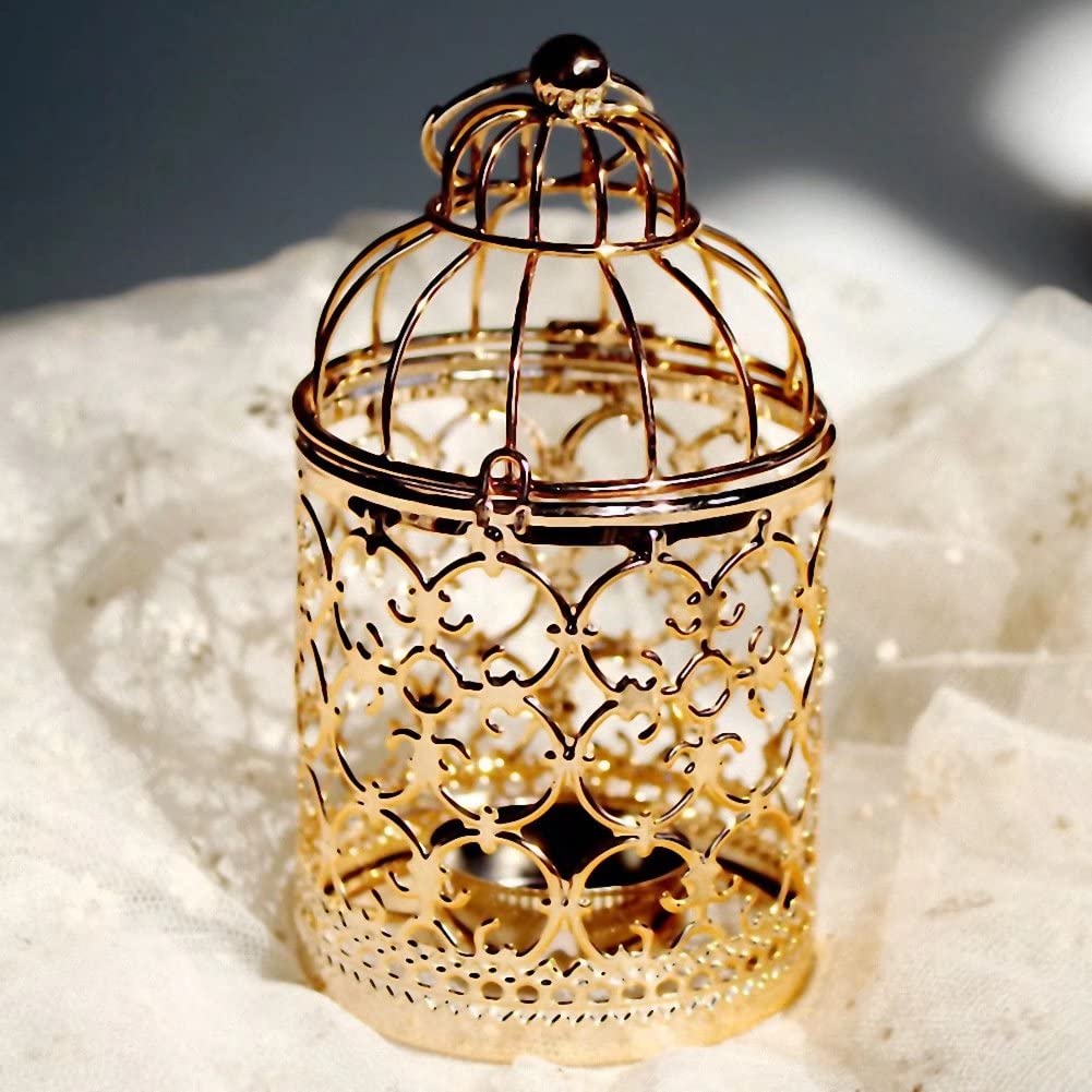 Metal Candle Holder Table Centerpiece Decorative Hollow Out Birdcage Iron Candlestick for Home Fireplace Wedding Holiday Decoration
