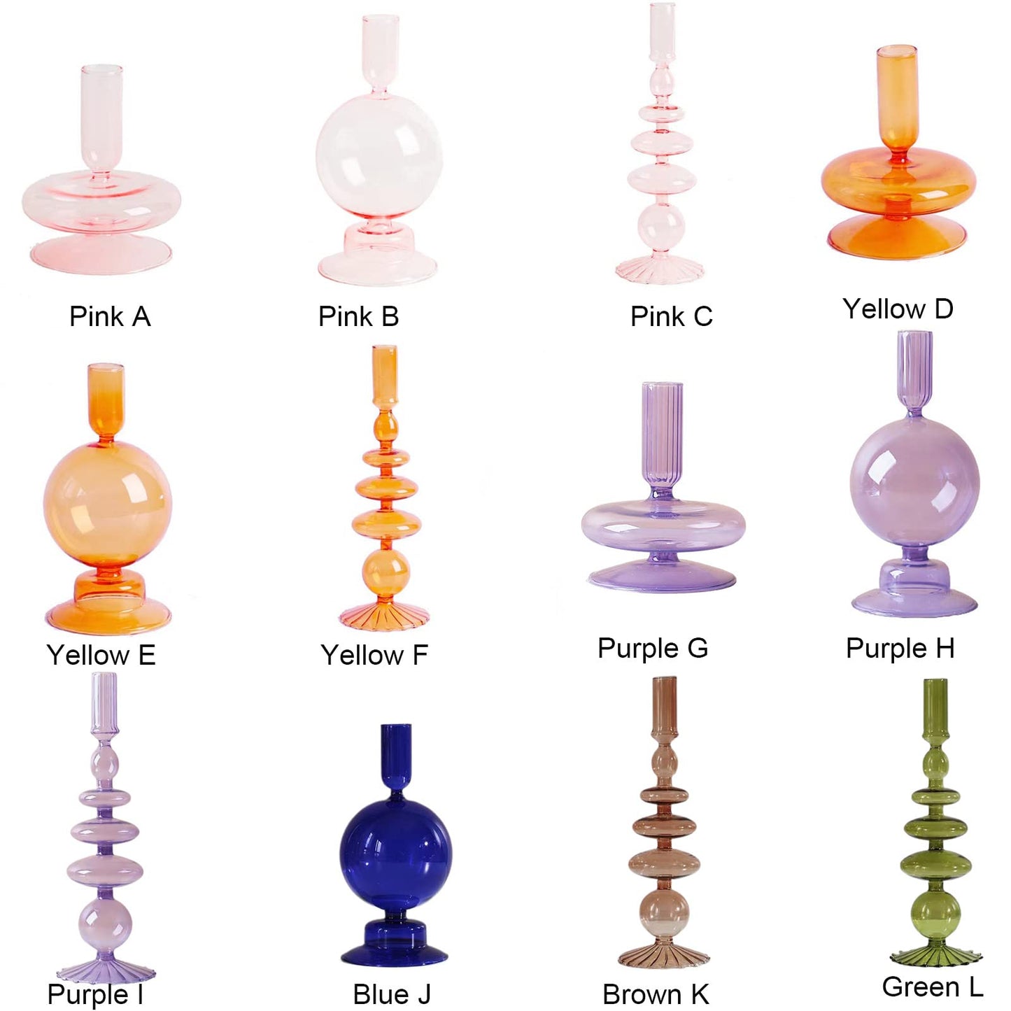 Ddewing Glass Candlestick Holders Simple Creative Glass Vase Candle Holder Colorful Glass Pillar Candle Stand Candlestick Wavy Elegant Glass Candlestick for Home Centerpiece (Pink C)