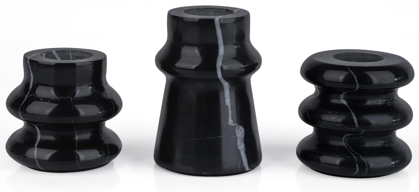 Vixdonos Marble Candle Holder Set of 3 Taper Candle Candlestick Mantle Candle Stand for Home Decor,Wedding,Party and Table Centerpieces(Black)