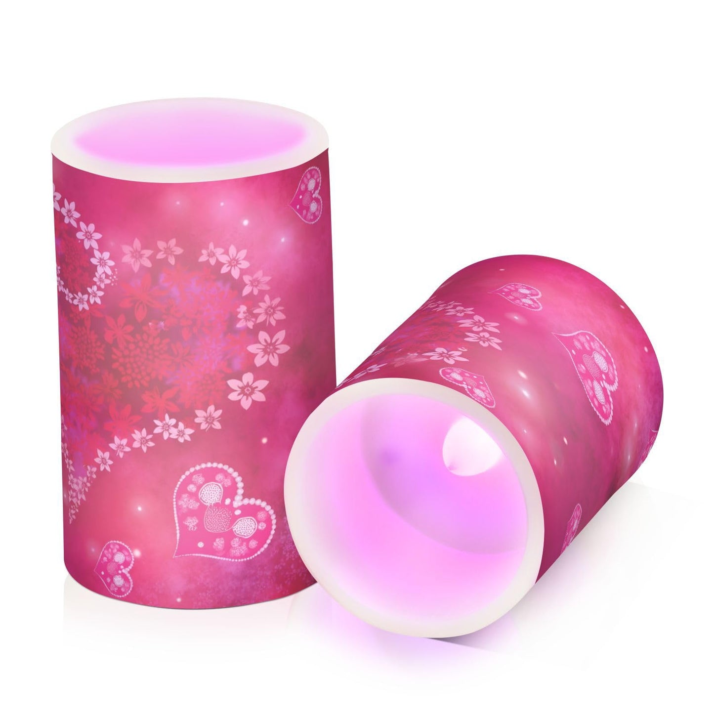ALAZA Valentines Day Hot Pink Heart Flickering Flameless Candles Battery Operated with Remote Timer,Tea Light Candles LED Pillar Votive Candles Set of 2 for Outdoor Indoor Decorations