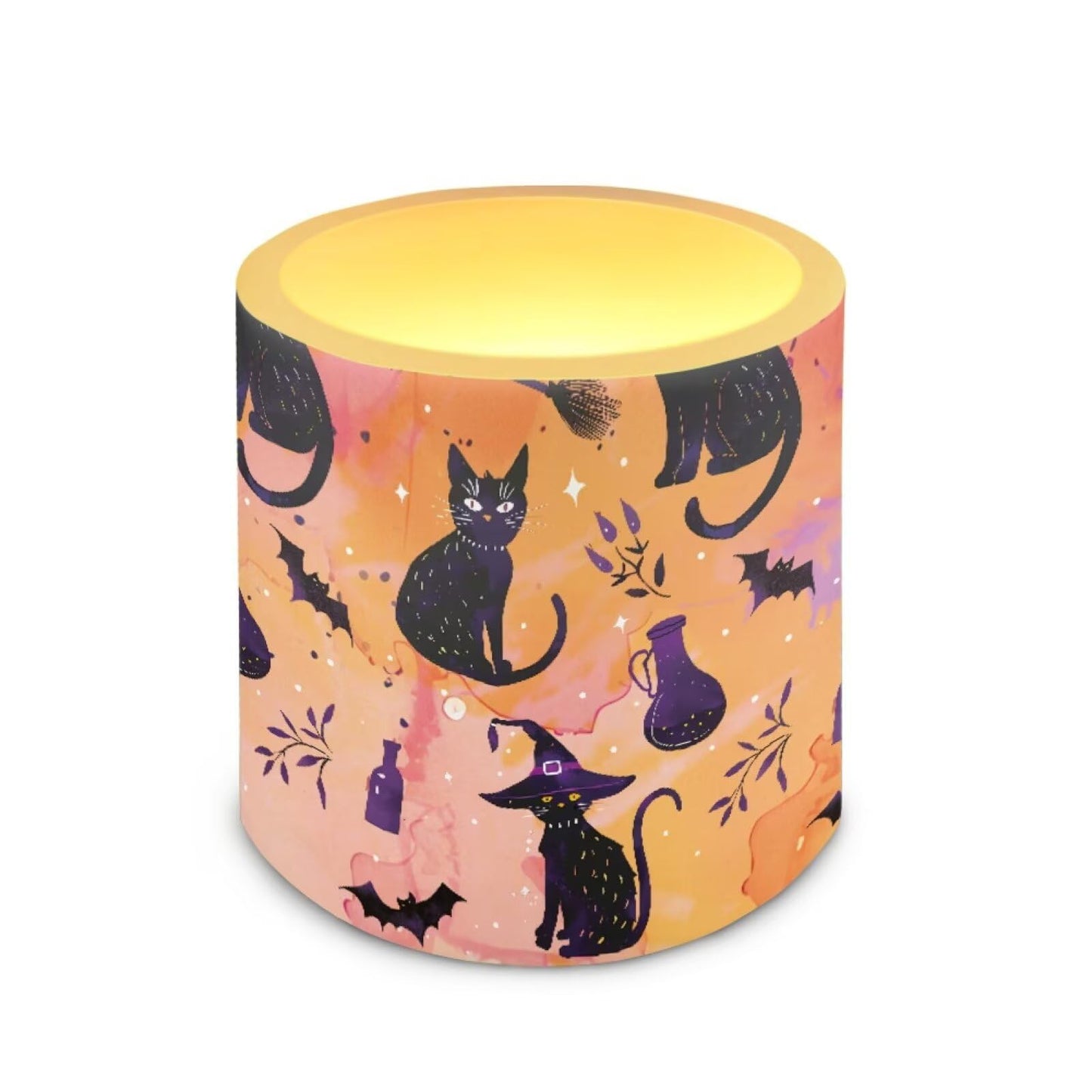 Merkmak Pack of 4 Halloween Black Cat Bat Flameless Candles with Timer Battery Operated Candles with Remote Control LED Pillar Tea Lights for Indoor Outdoor Party Banquet Home Decor