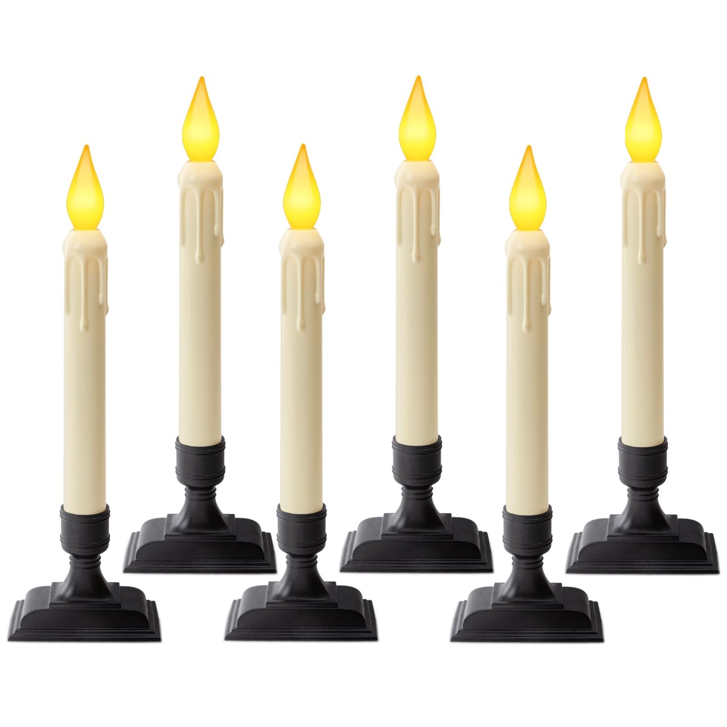 Meigic 6 Pcs Sensor Dawn to Dusk Window Candles, Flickering Battery Candles for Windows, Ultra Bright Fake Candle Lights with Black Holders, Led Candlesticks for Xmas Home Decor, Warm Yellow Light