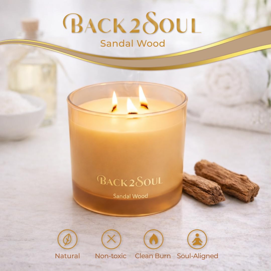 Scented Soy Candles 13.4 oz, Non Toxic Candle, Clean Burning Aromatherapy Candle for Relaxation, 50 Hours Burn Time, Mothers Day Gift for Mom, Sandal Wood