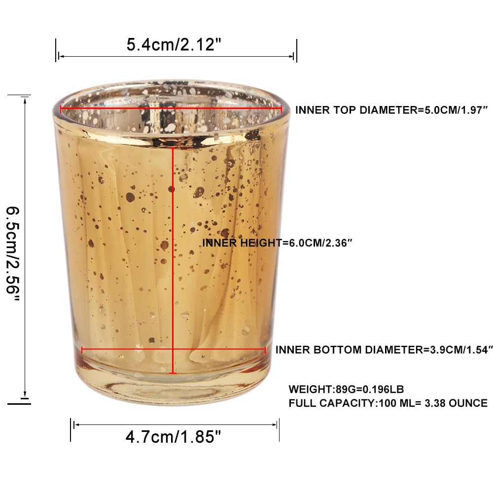 BTGLLAS 36pcs Gold Glass Tea Light Holders - Votive Candle Holders Bulk for Weddings Events - Glass Votives for Wedding Centerpieces, Christmas, Thanksgiving - Candle Accessories Decor (36, Gold)