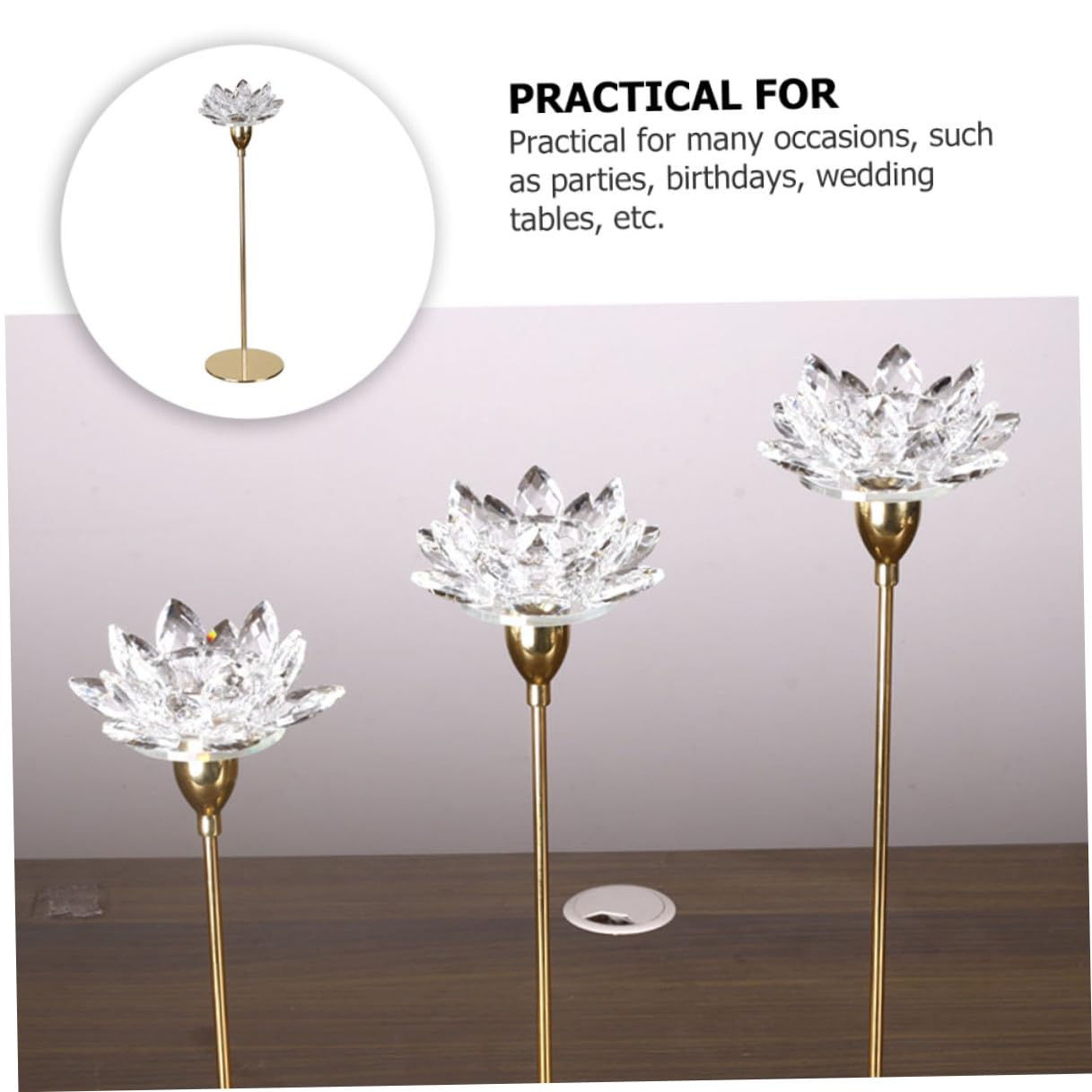 JOINPAYA Crystal Lotus Candlestick Holder Metal Candle Stand Small Gold Decorative Candle Stick for Wedding Dining Room Centerpiece