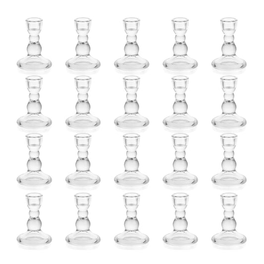 Romadedi Glass Candle Holder for Candlestick - 20 pcs Clear Tapered Candle Holders Bulk for Standard Candle Sticks for Wedding Centrepieces Christmas Table Décor