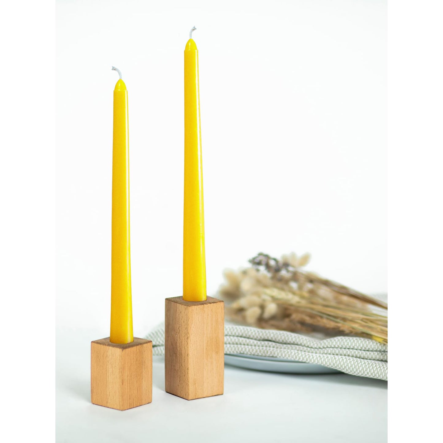 CANDWAX 10 inch Yellow Taper Candles Set of 12 - Unscented Smokeless Dripless Yellow Candles - Perfect for Home Décor, Special Occasions and Ordinary Dinners - Easter Candlesticks
