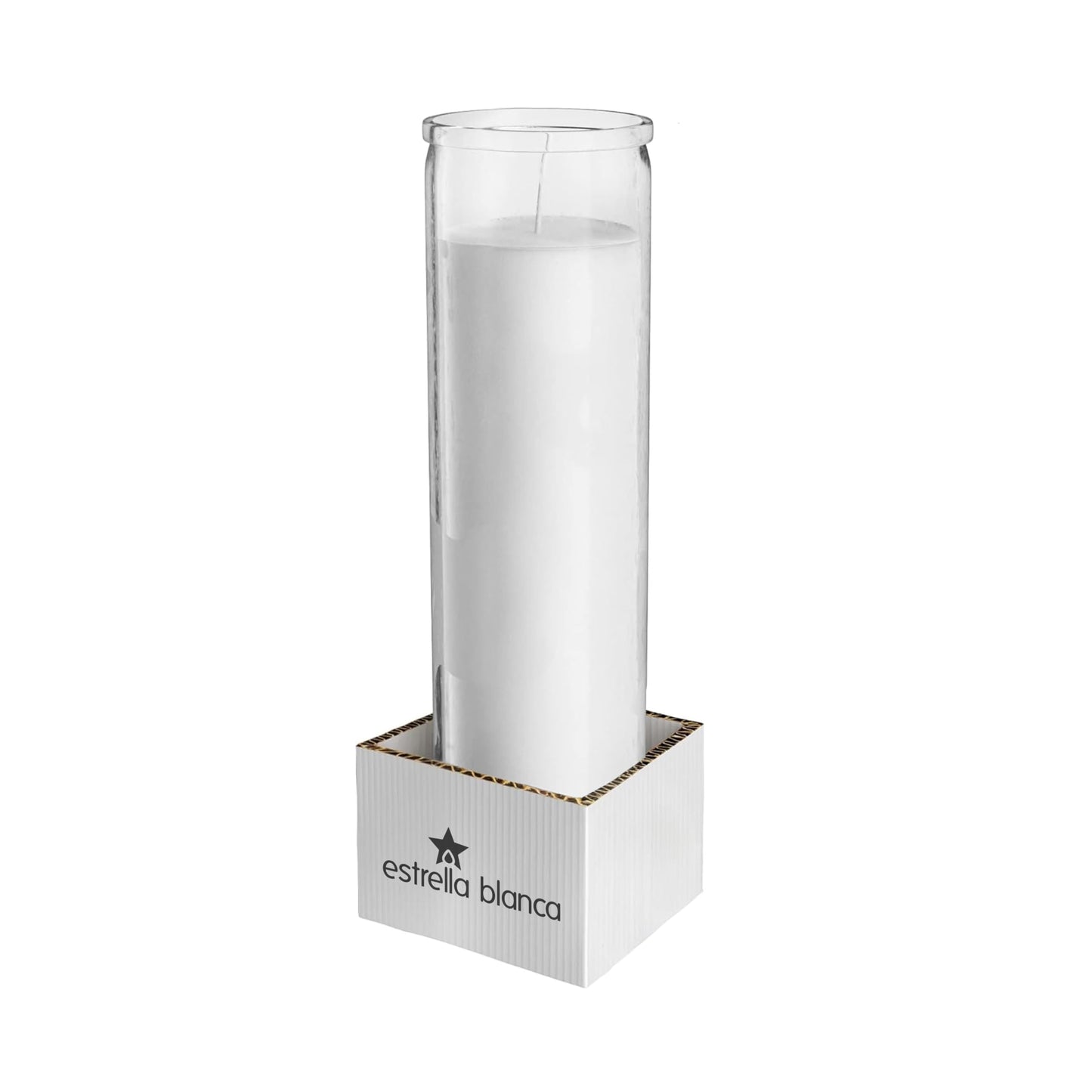 Estrella Blanca 2x8 Inch Unscented Devotional Prayer Candle – Single Long-Burning White Religious Candle in Clear Glass Jar for Altars, Memorials, Baptism & Spiritual Reflection