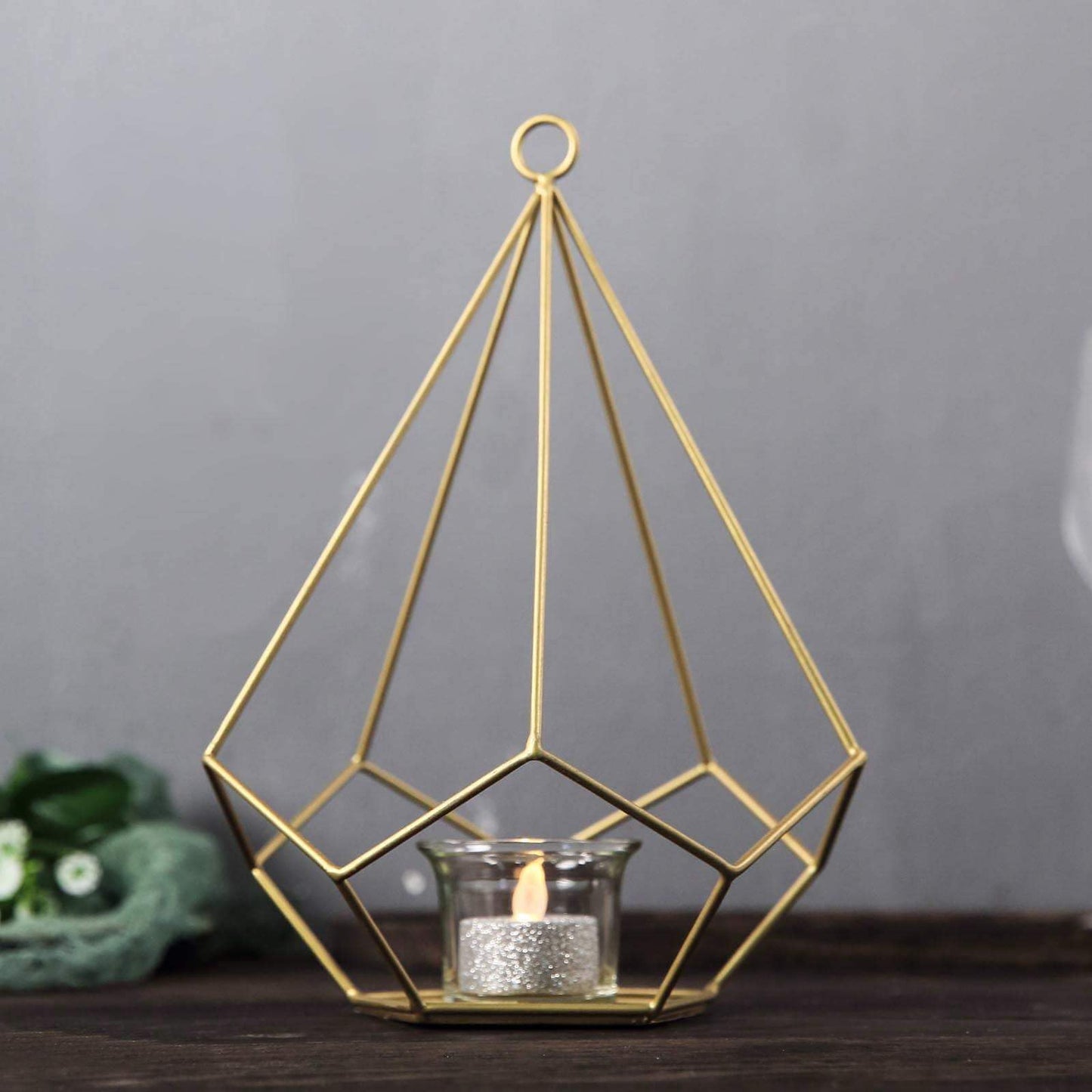 Efavormart 2 Pack Gold 9" Metal Pentagon Geometric Tealight Candle Holders Geometric Floral Centerpiece