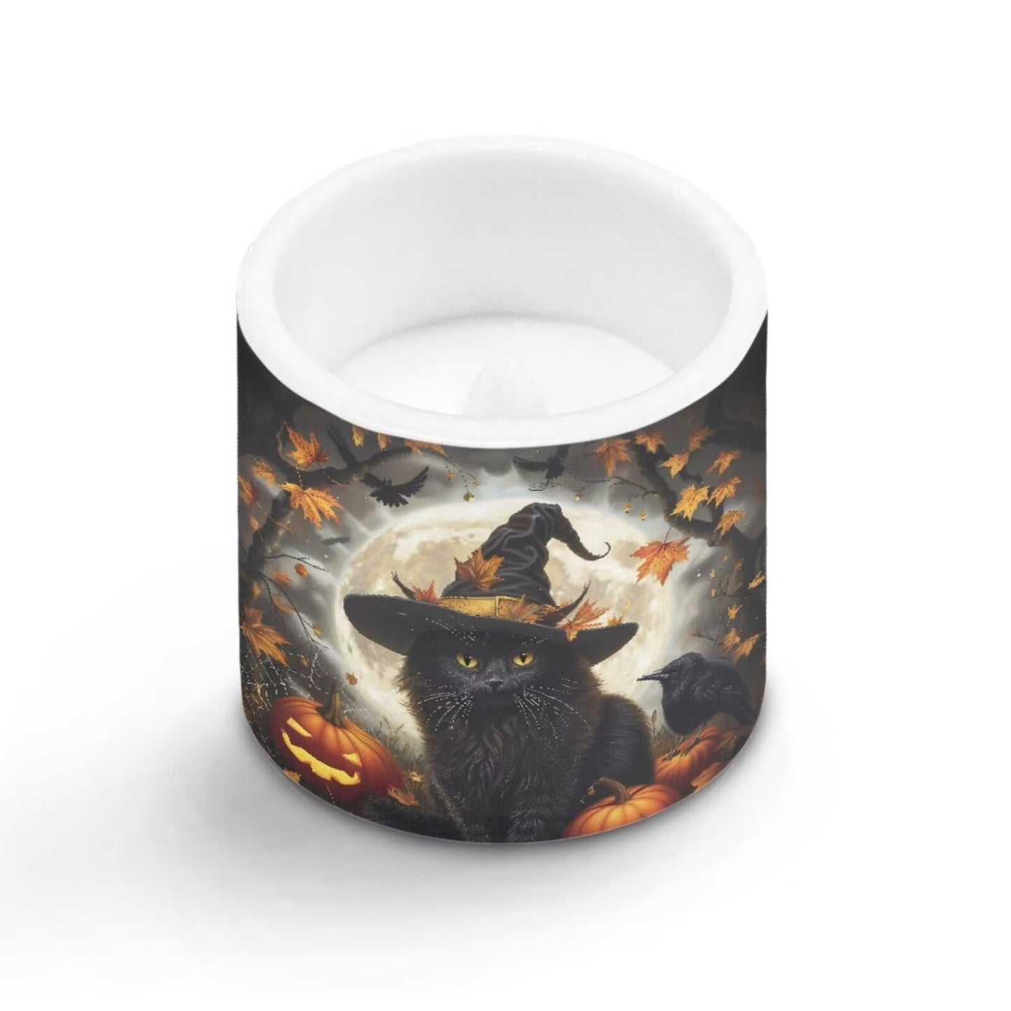 Merkmak 4Pcs Halloween Flameless Candles with 18-Key Remote Battery Operated Candles with Timer, Moon Black Cat Pumpkin LED Pillar Tea Lights for Party Banquet Home Decoration